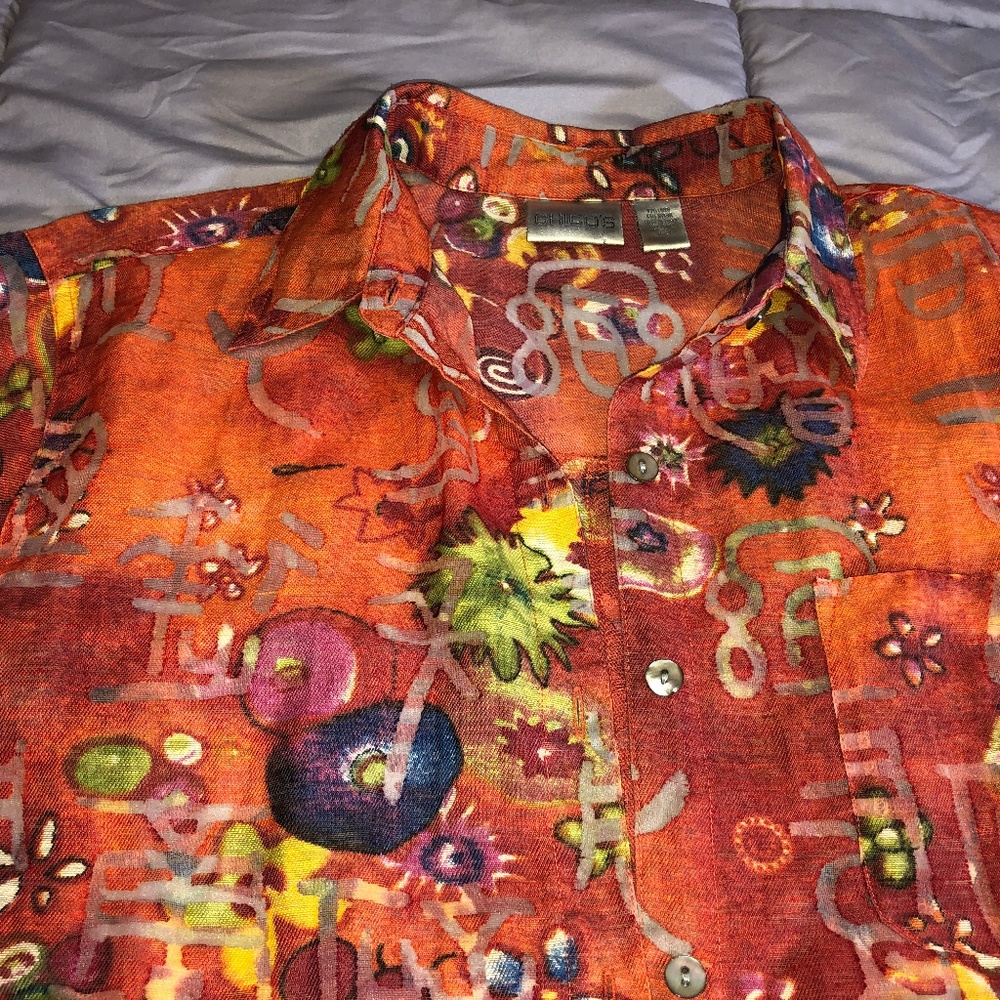 Beautiful colors:  blouse, linen + nylon M or S.